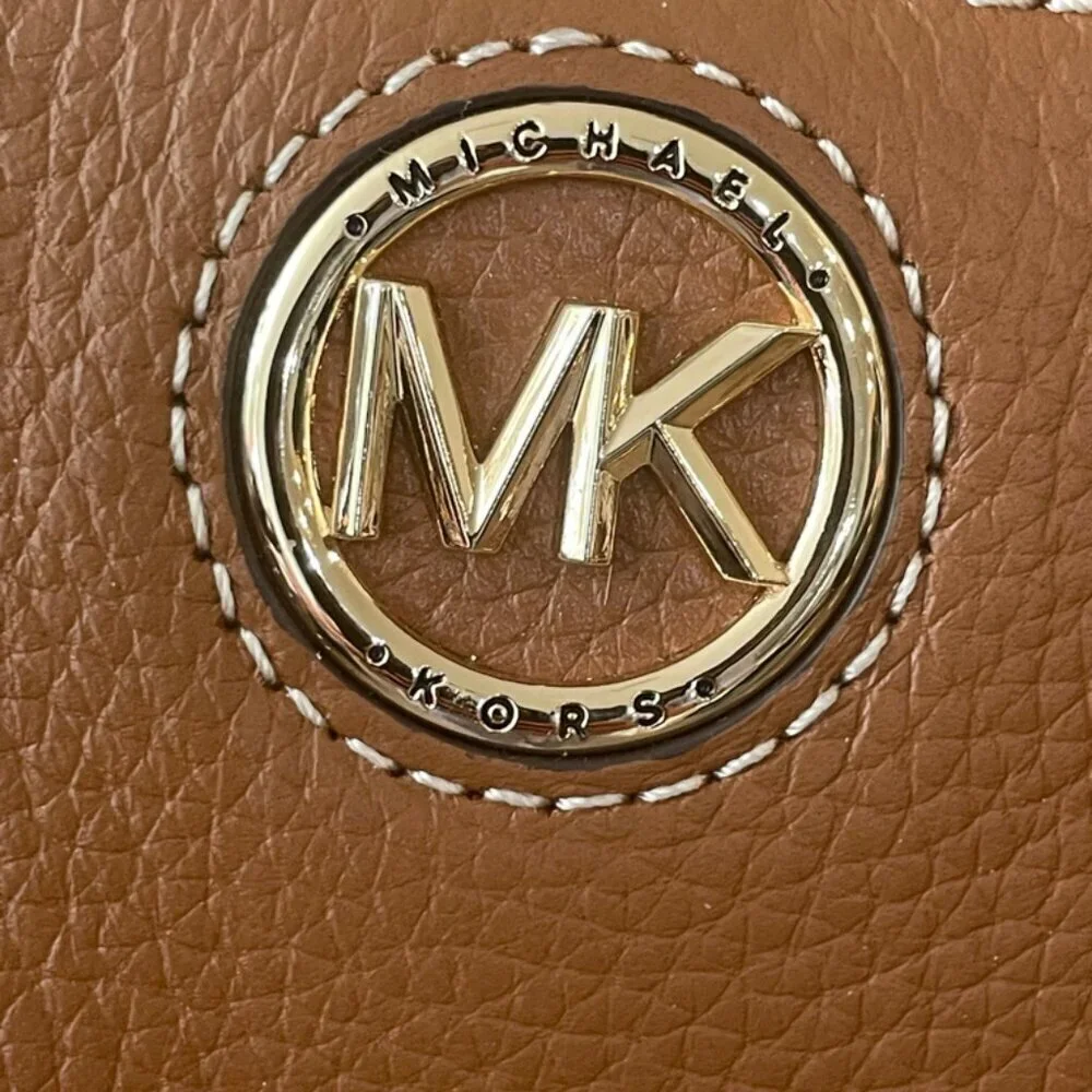 MICHAEL KORS CARMEN LARGE TOTE PEBBLE LEATHER CHESTNUT‎ GOLD VERSATILE CARRY ALL
